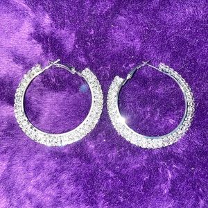 New, never worn. Large rhinestone hoop earrings
